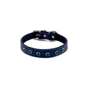 Colima Classic Rhinestone Leather Dog Collar Orion Blue