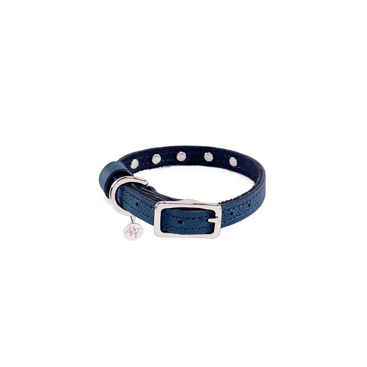 Colima Classic Rhinestone Leather Dog Collar Orion Blue