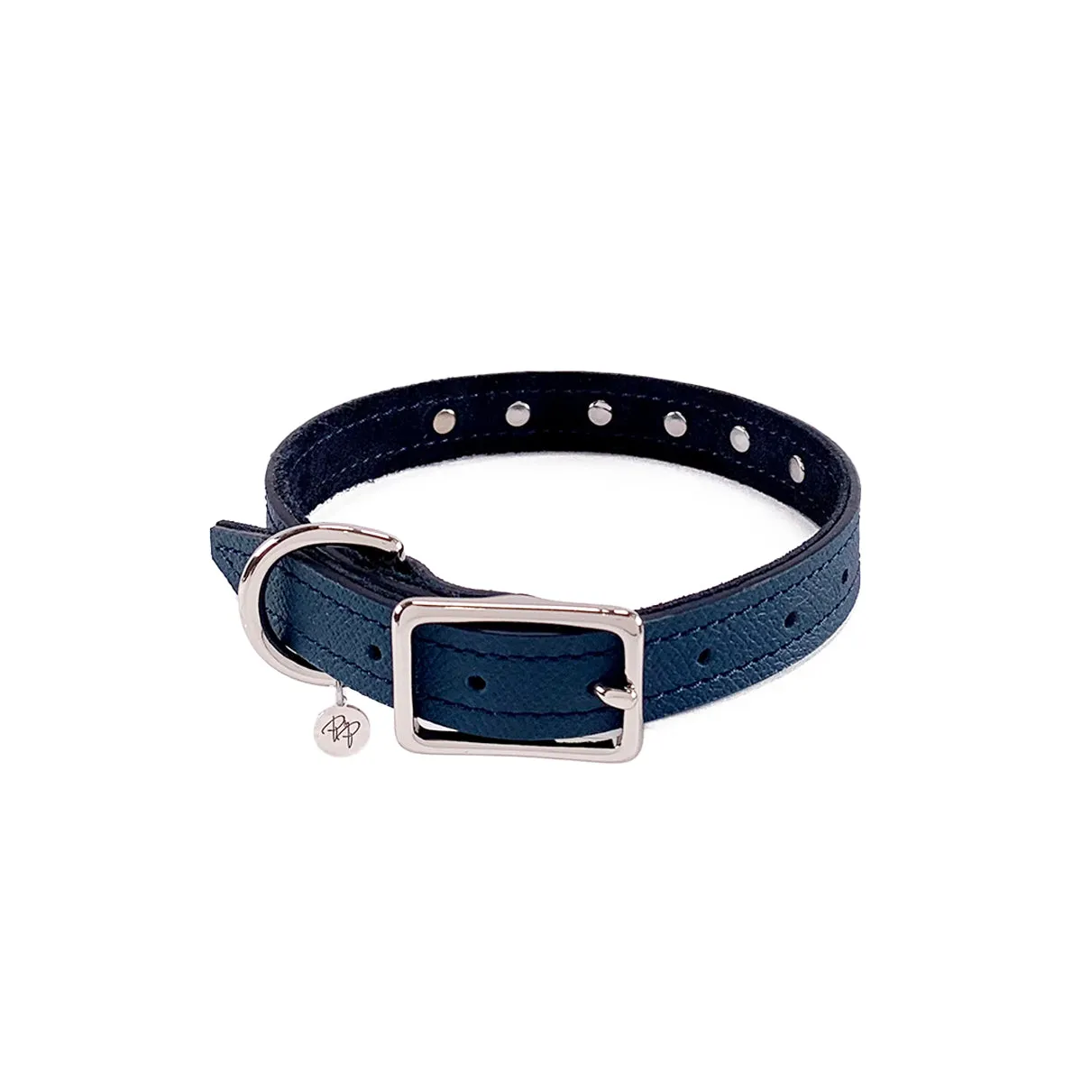 Colima Classic Rhinestone Leather Dog Collar Orion Blue