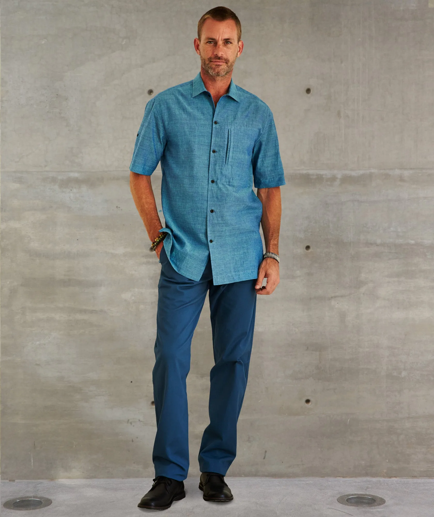 Convertible Short Sleeve Khadi Cotton Melange Shirt