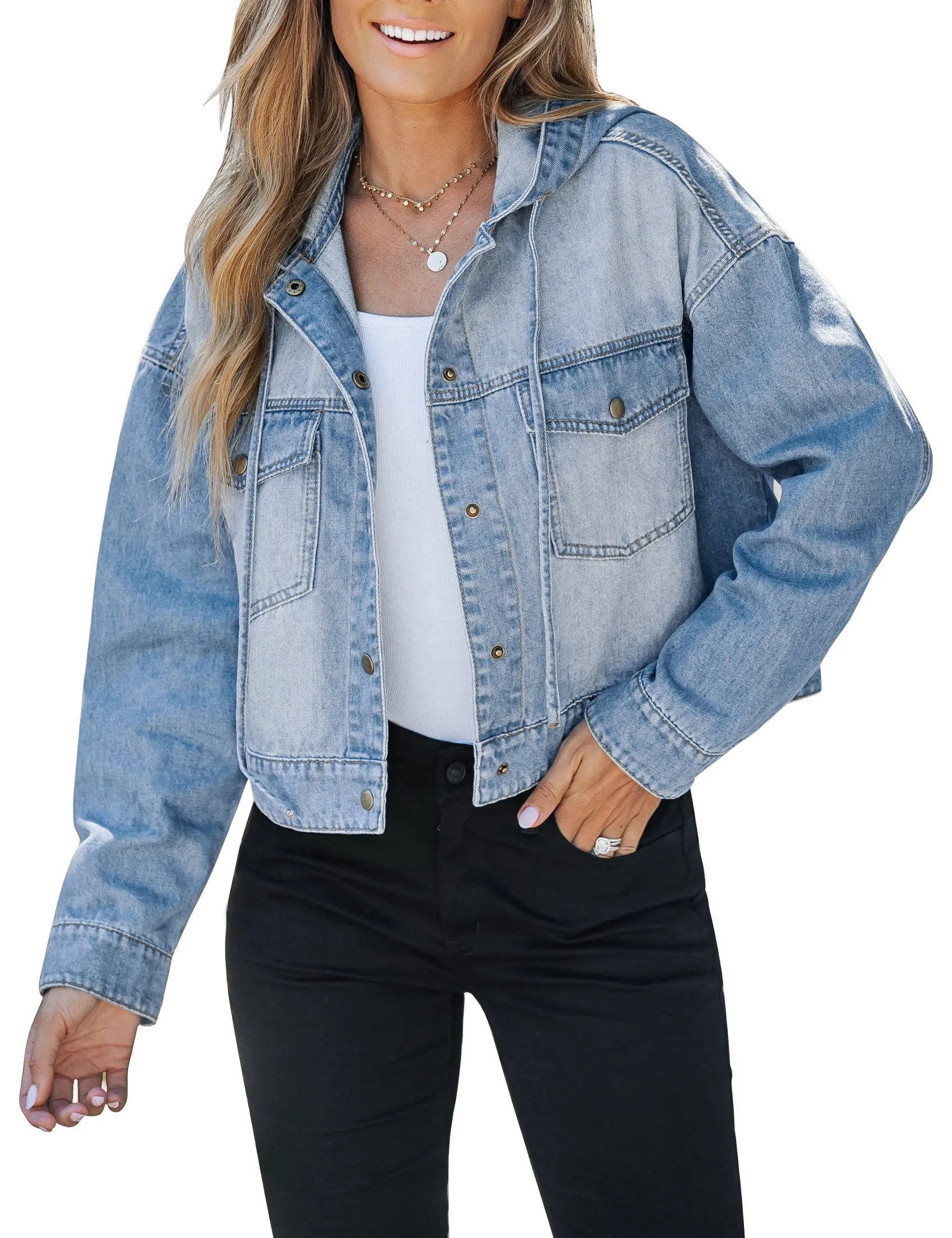 Cool Blue Women's Denim Jackets Vintage Lightweight Cropped Button Down Jacket