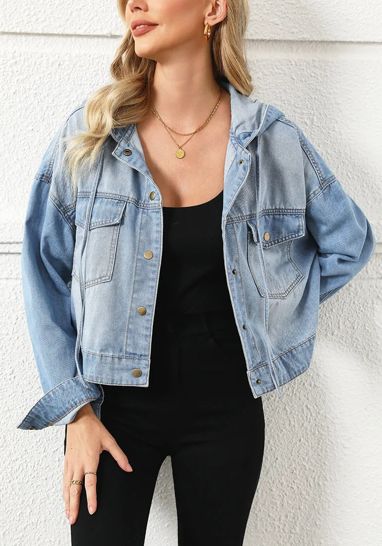 Cool Blue Women's Denim Jackets Vintage Lightweight Cropped Button Down Jacket