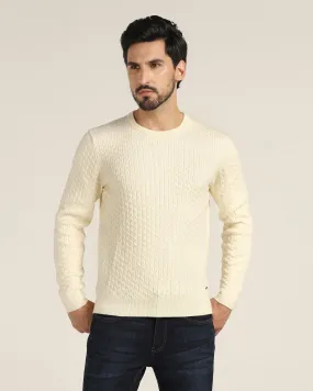 Crew Neck Off White Textured Sweater - Jiggle