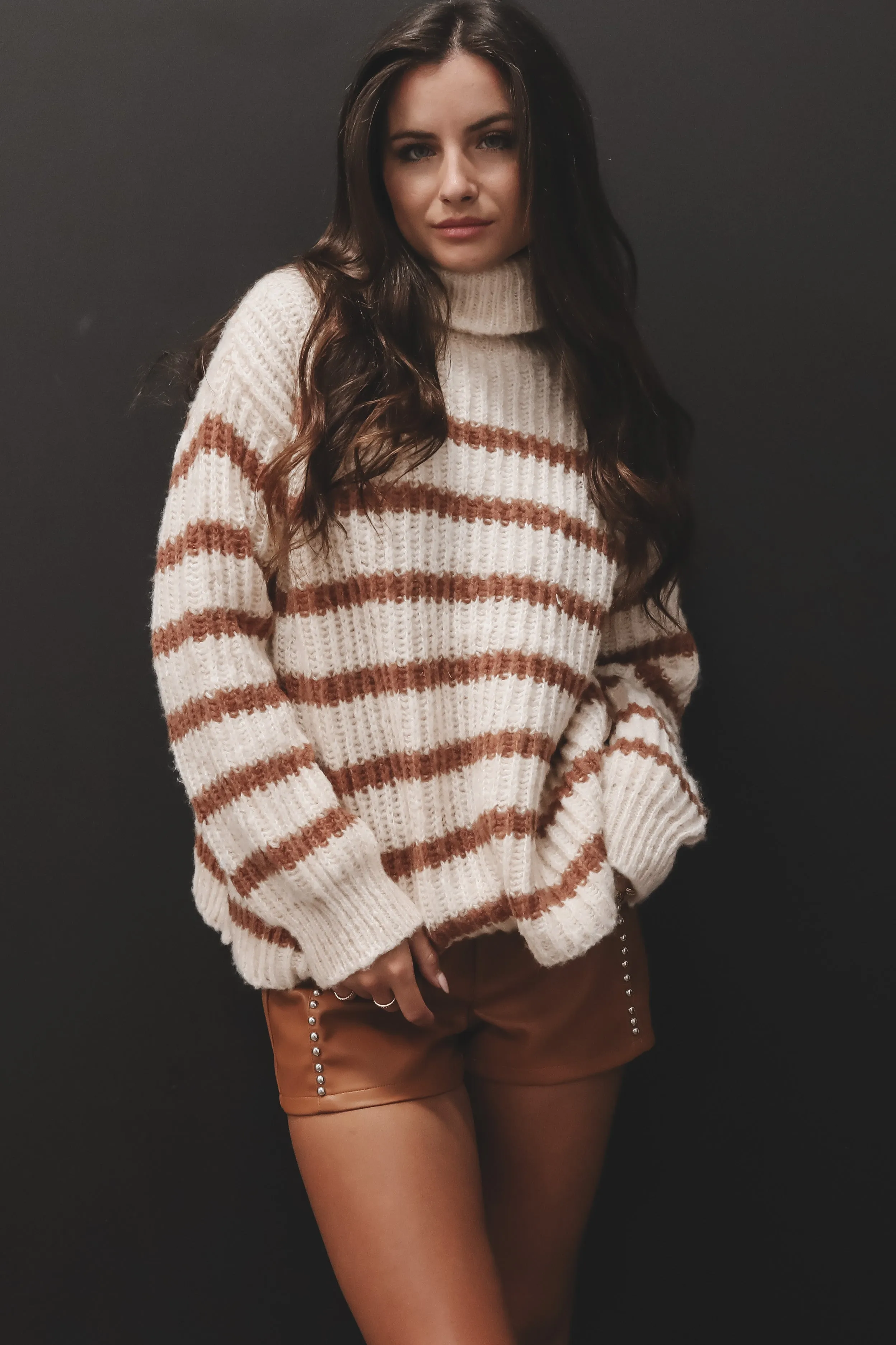 DEAL SADIE & SAGE Aki Turtle Neck Striped Sweater