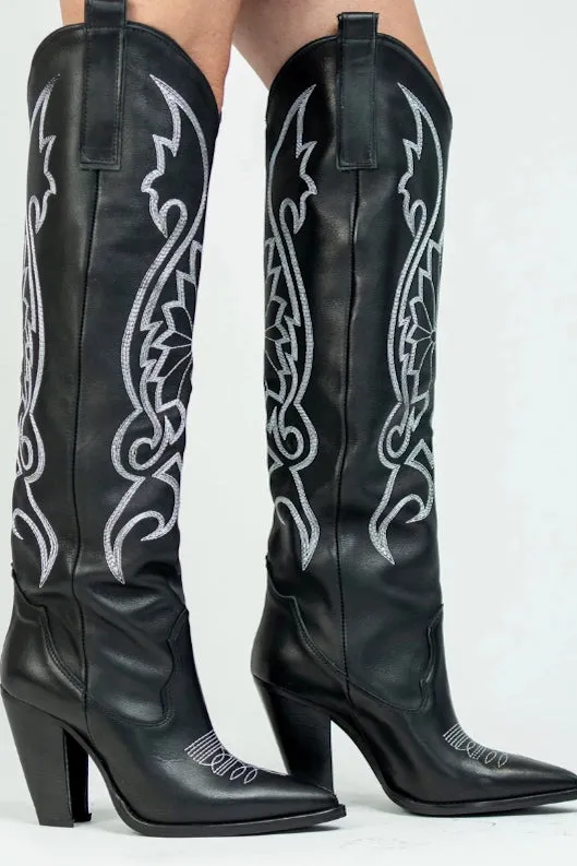 Did You See Her Black Leather Heel Western Boots