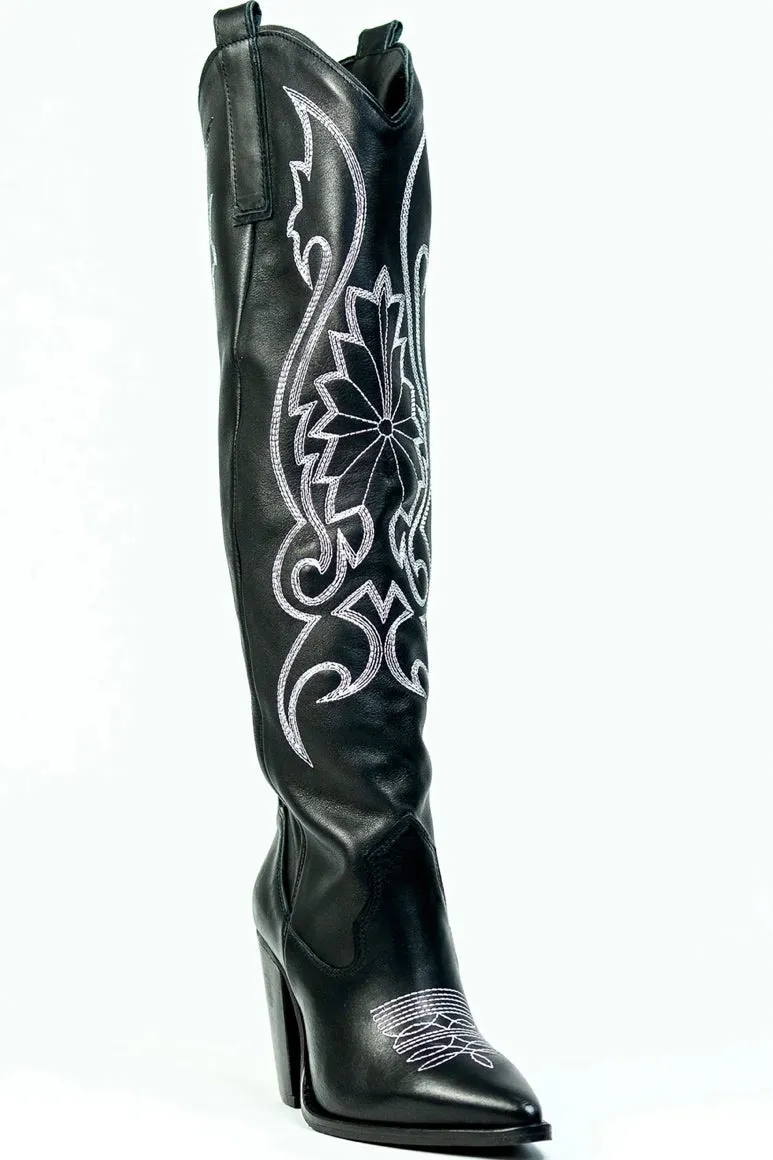 Did You See Her Black Leather Heel Western Boots