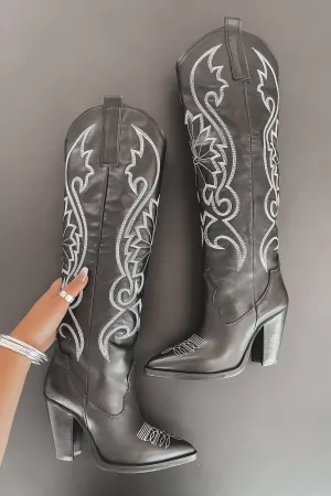 Did You See Her Black Leather Heel Western Boots