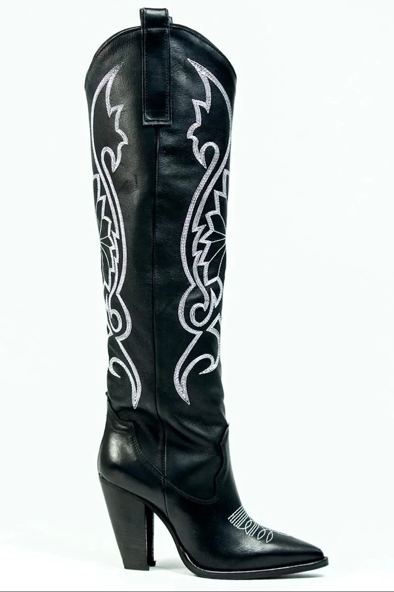 Did You See Her Black Leather Heel Western Boots