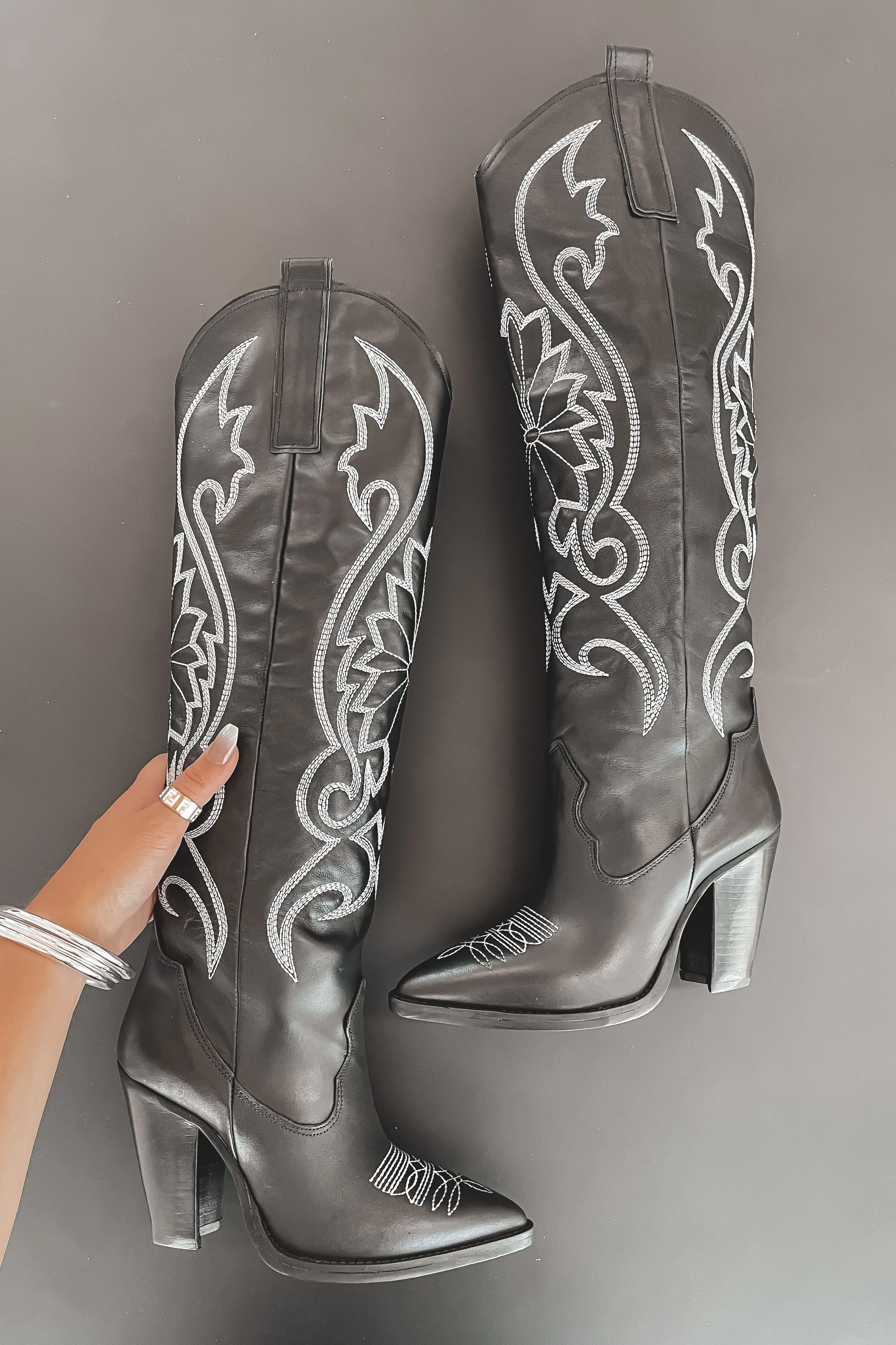 Did You See Her Black Leather Heel Western Boots