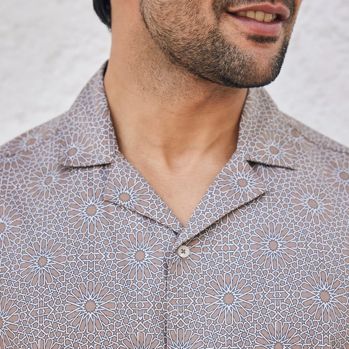 Doran - Brown Printed Cuban Collar Half Sleeves Shirt