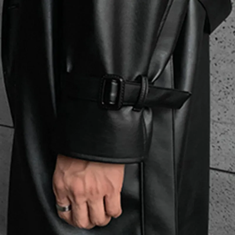 Double Breasted Belt Solid Black Loose Coat