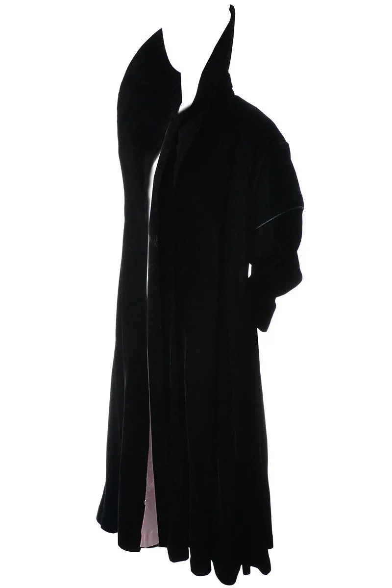 Elegant Evening Black Velvet Vintage Opera Swing Coat Pink Satin Lining