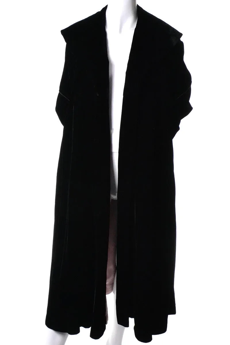 Elegant Evening Black Velvet Vintage Opera Swing Coat Pink Satin Lining