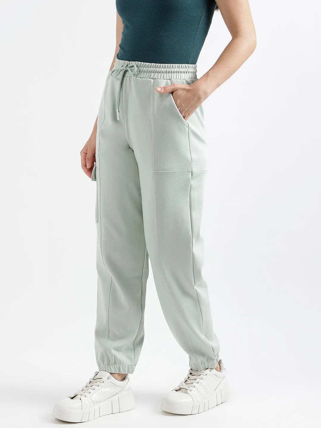 Elle Women Green Solid Relaxed Fit Joggers Style Sweatpant