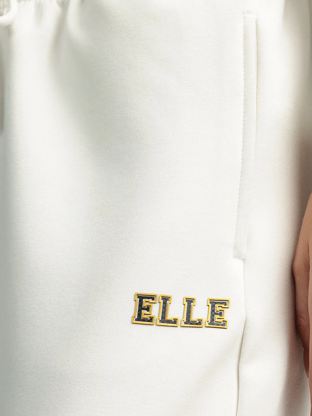 Elle Women White Solid High-Rise Oversized Sweatpant