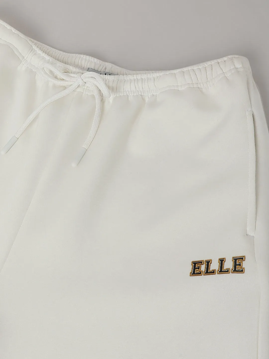 Elle Women White Solid High-Rise Oversized Sweatpant