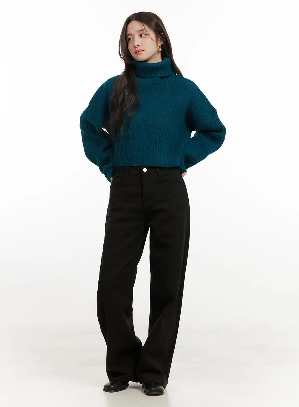 Elowen Solid Cotton Wide-Leg Jeans ON429