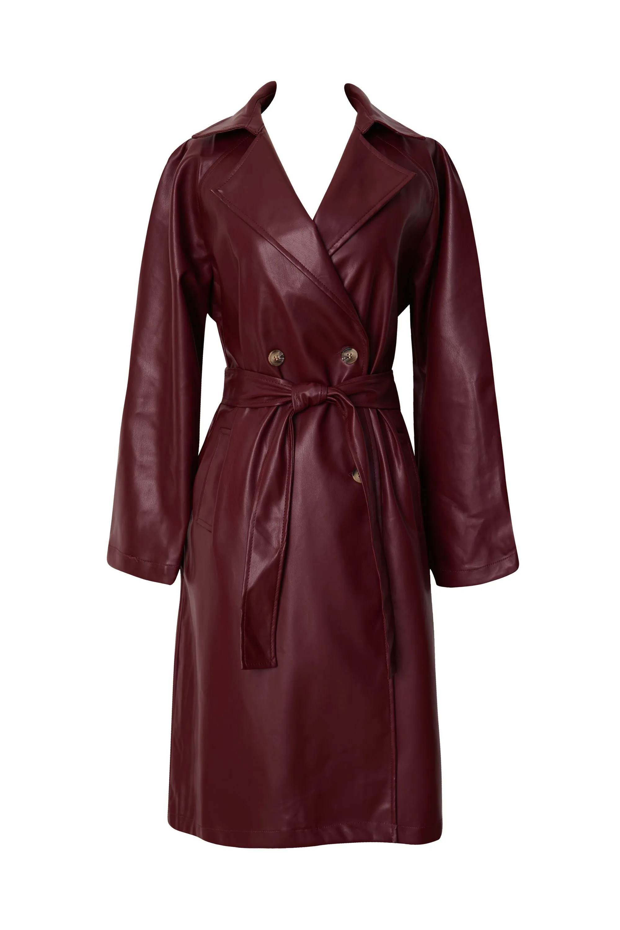 Elsa Wine Vegan Leather Trench Coat