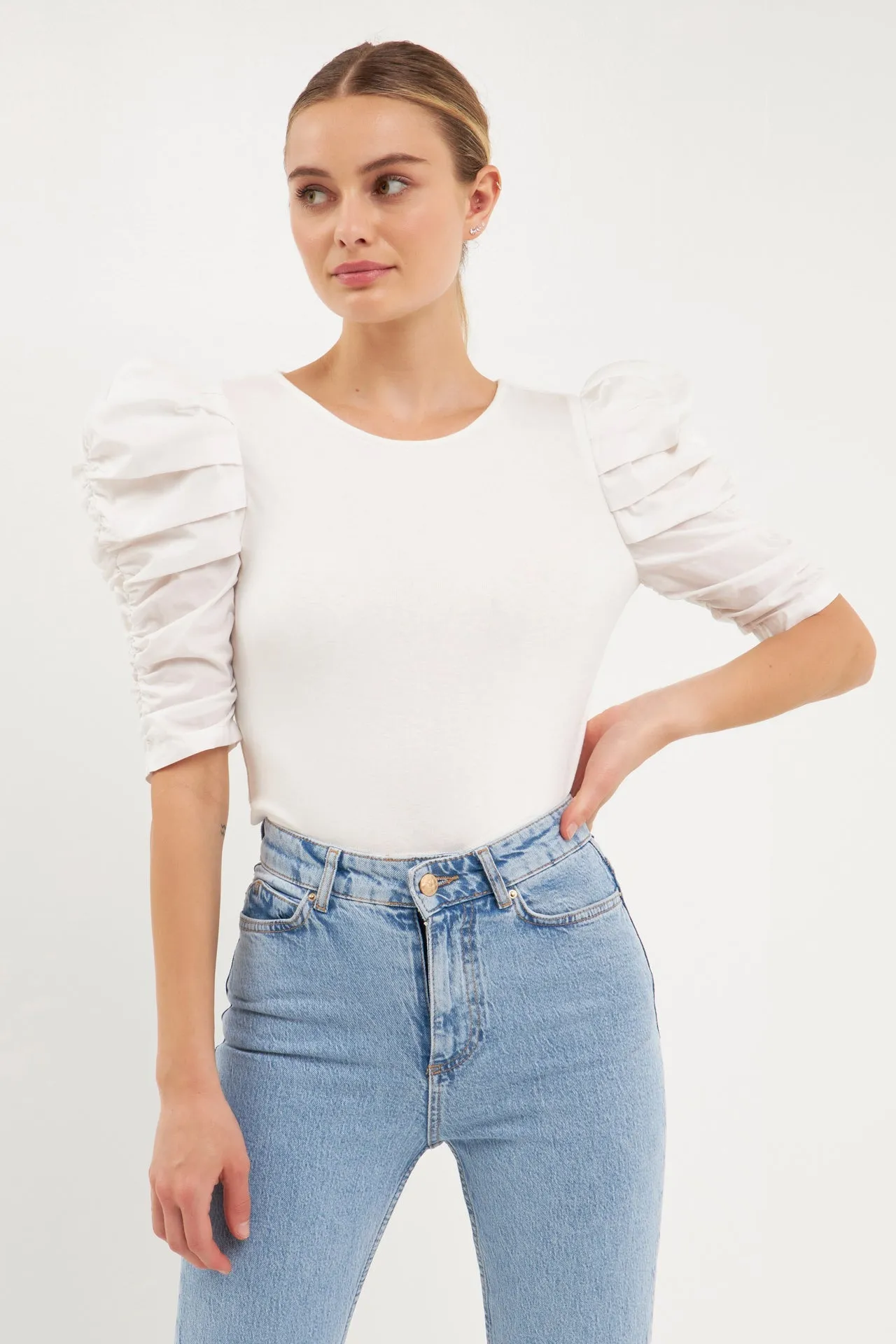 Endless Rose - Mixed Media Puff Sleeve Top