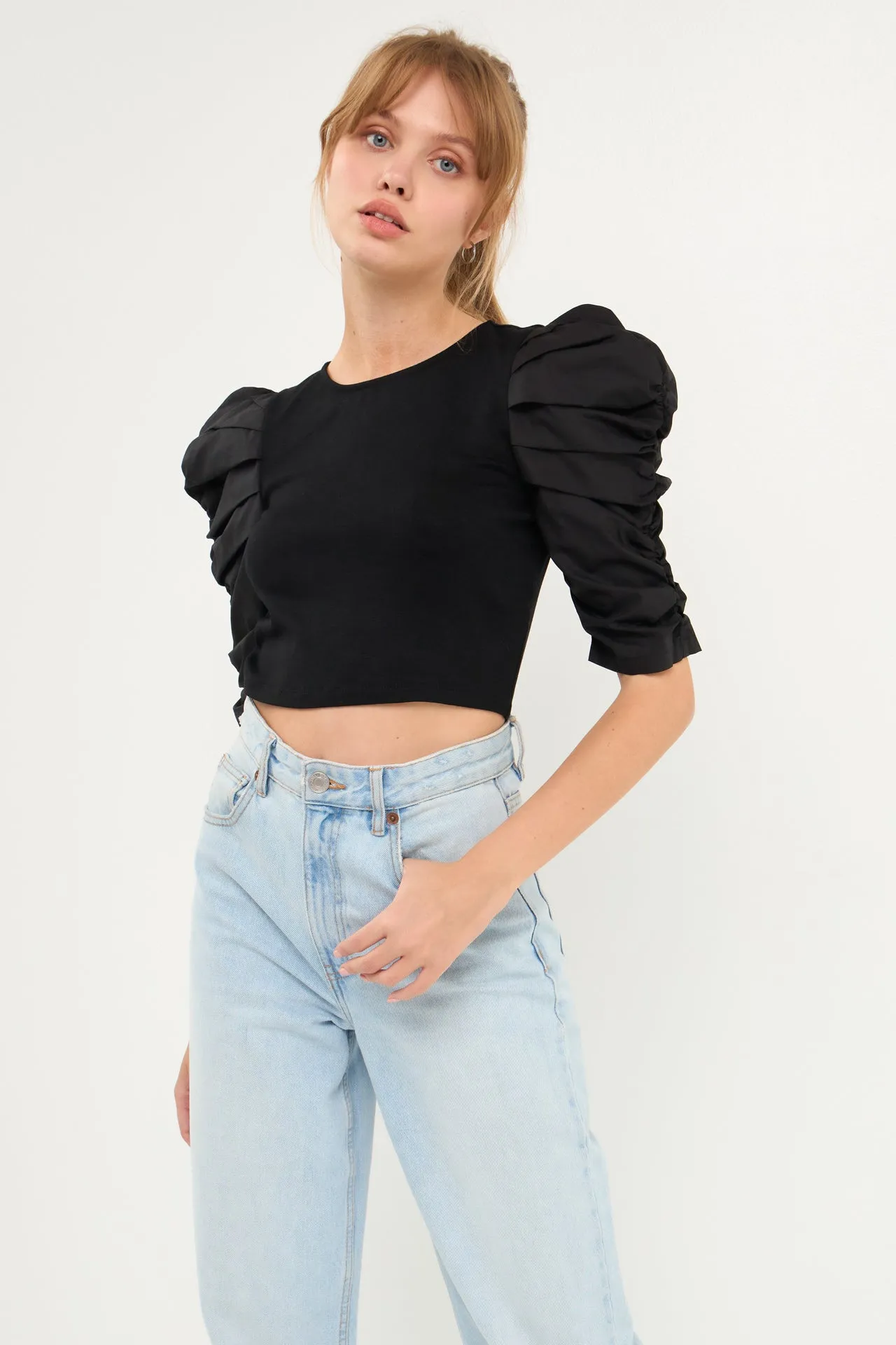 Endless Rose - Mixed Media Puff Sleeve Top