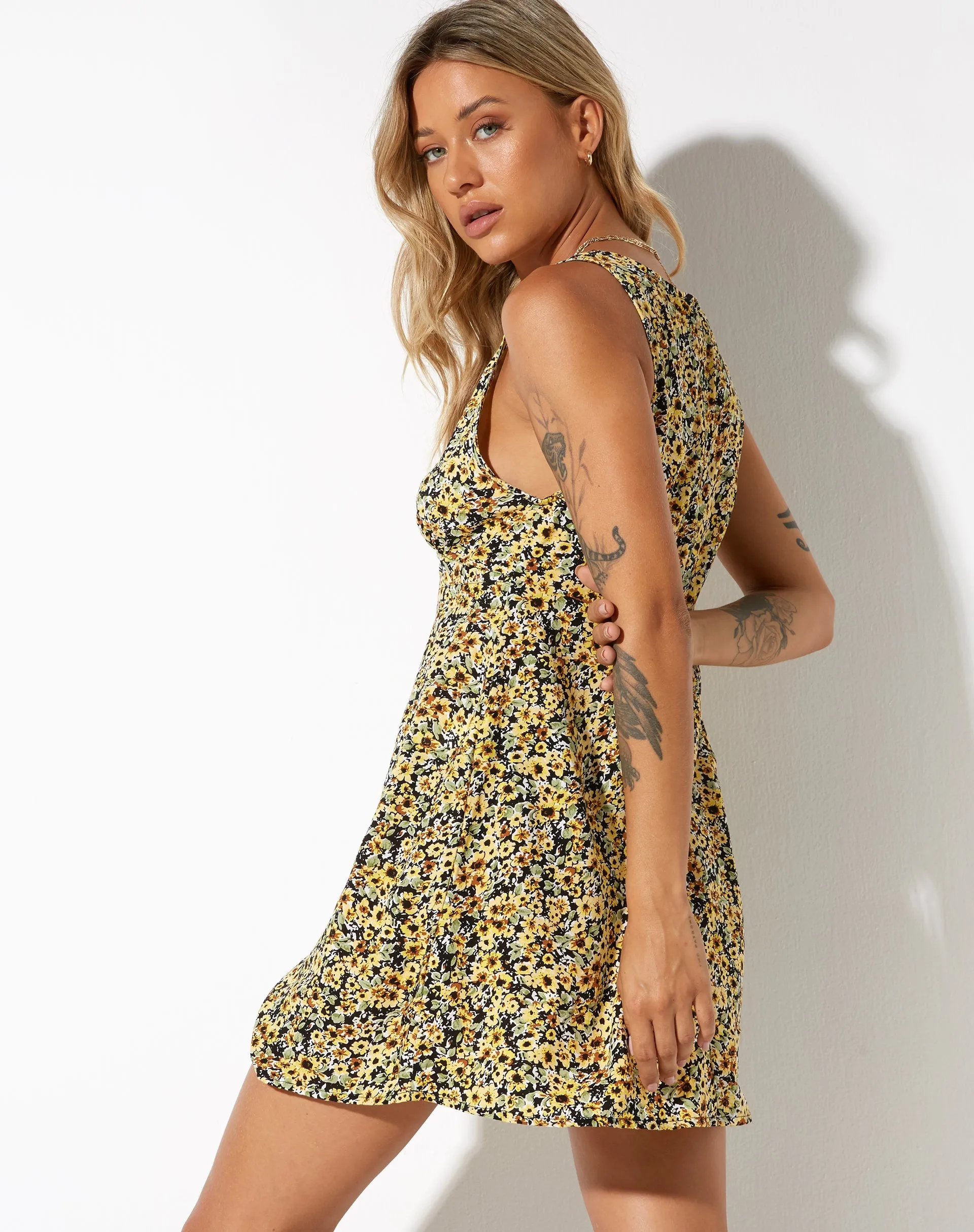 Enslee Slip Dress in Spring Ditsy Yellow