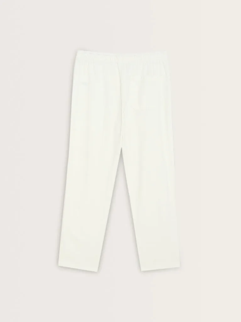 ETA White Textured Relaxed-Fit Mid-Rise Cotton Blend Chinos