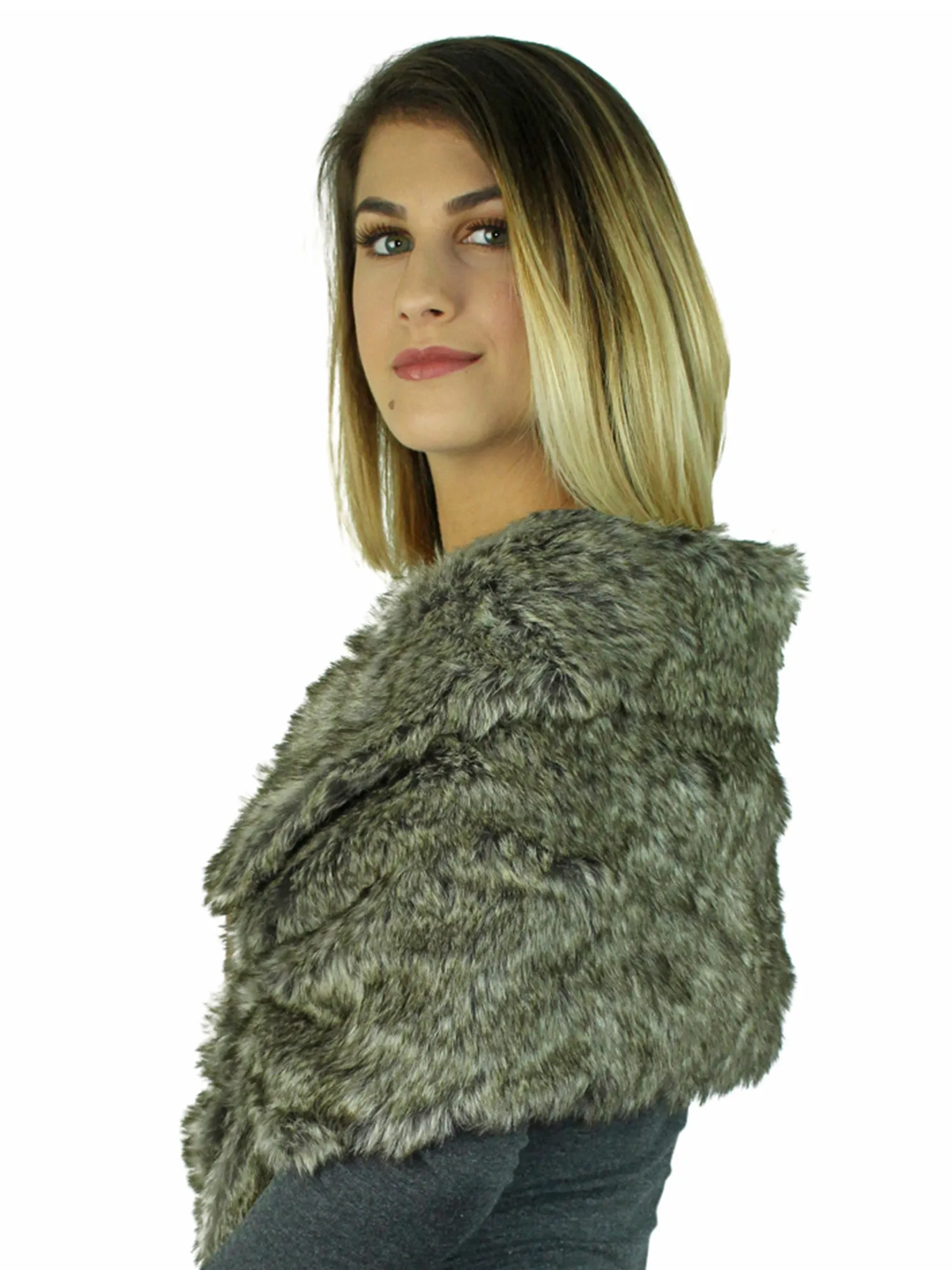 Faux Fur Plush Shawl Wrap With Satin Lining