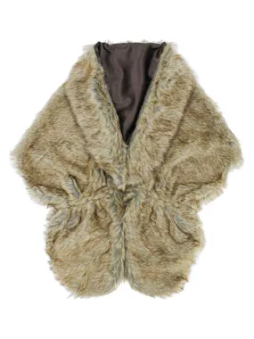 Faux Fur Plush Shawl Wrap With Satin Lining