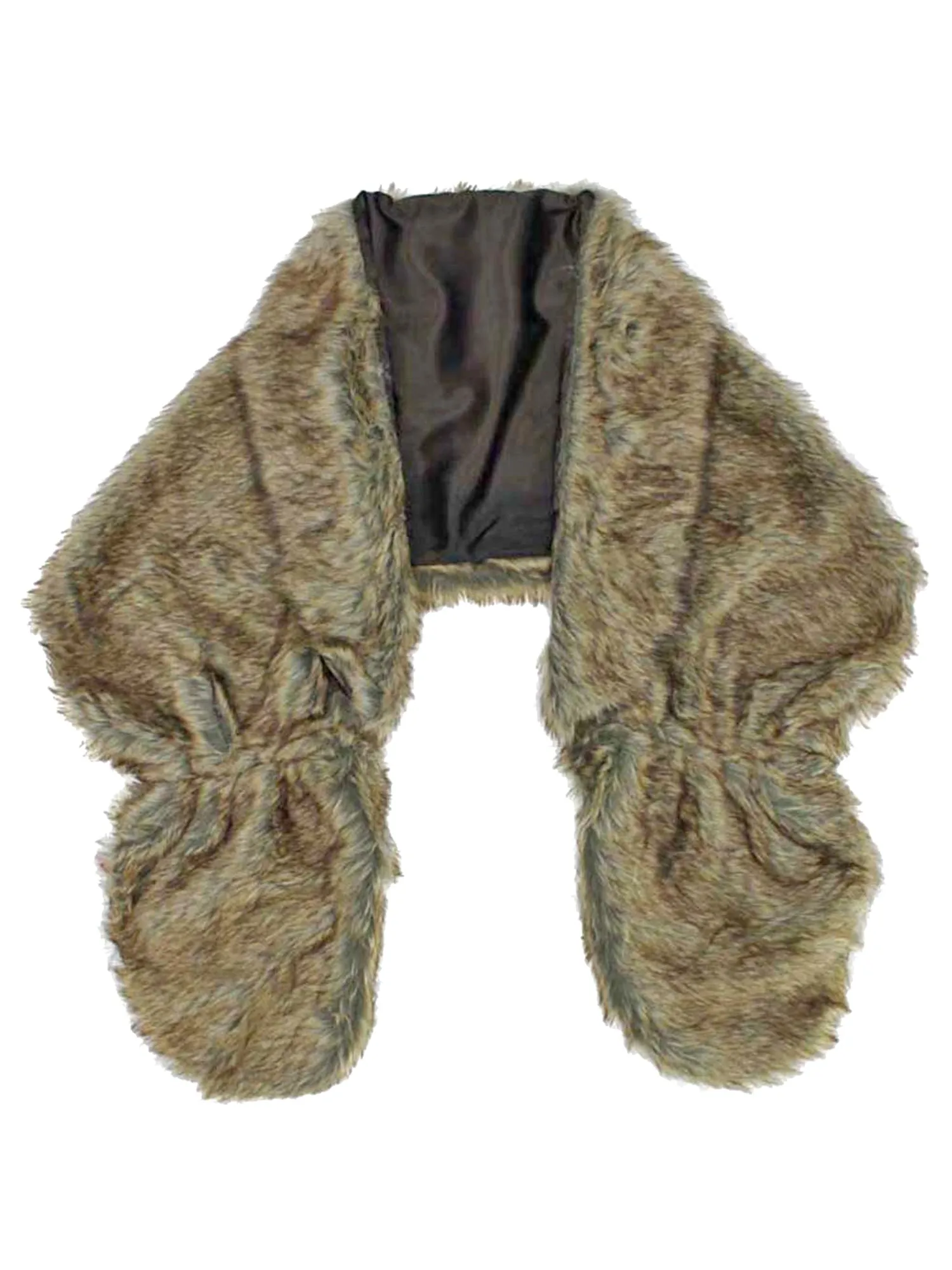 Faux Fur Plush Shawl Wrap With Satin Lining