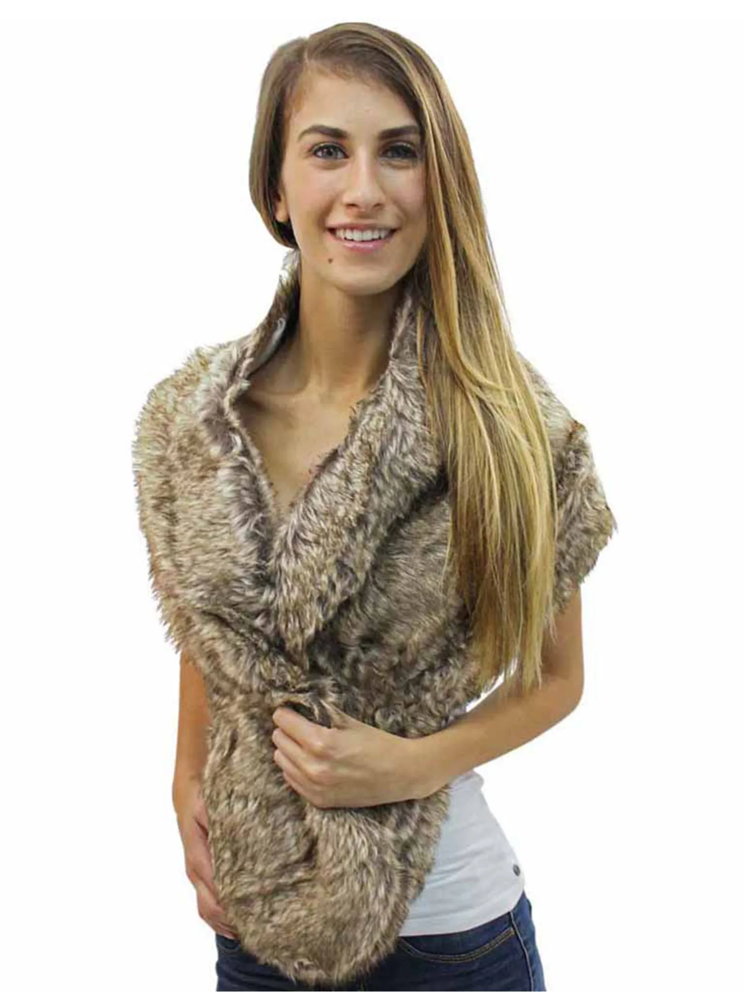 Faux Fur Plush Shawl Wrap With Satin Lining