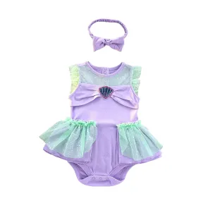 FC214 - Baby Girl Princess Mermaid Romper Costumes Onesie Dress Bodysuit with Headband