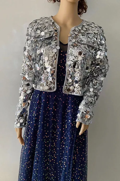 Febedress Open Front Cropped Sequin Jacket