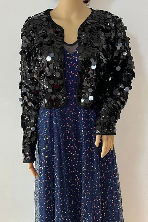 Febedress Open Front Cropped Sequin Jacket