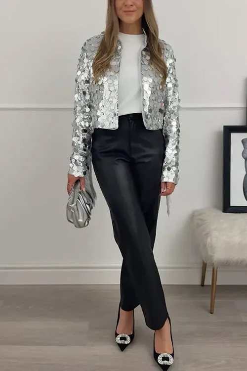 Febedress Open Front Cropped Sequin Jacket