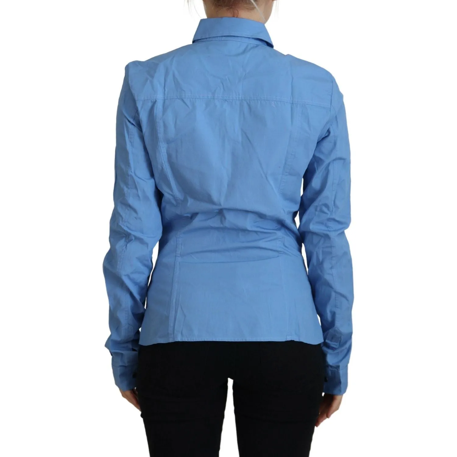 Ferre Elegant Blue Cotton Long Sleeve Polo Top