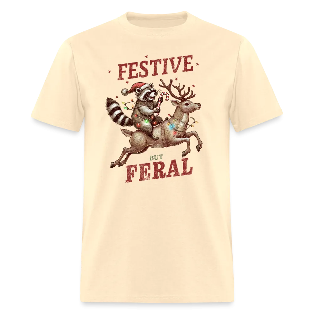 Festive But Feral Raccoon Christmas T-Shirt