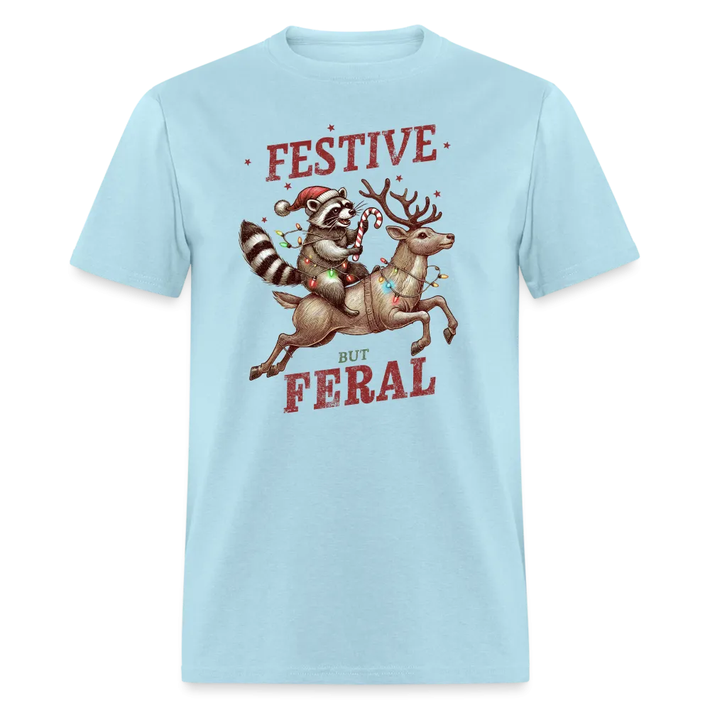 Festive But Feral Raccoon Christmas T-Shirt