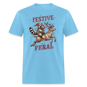 Festive But Feral Raccoon Christmas T-Shirt