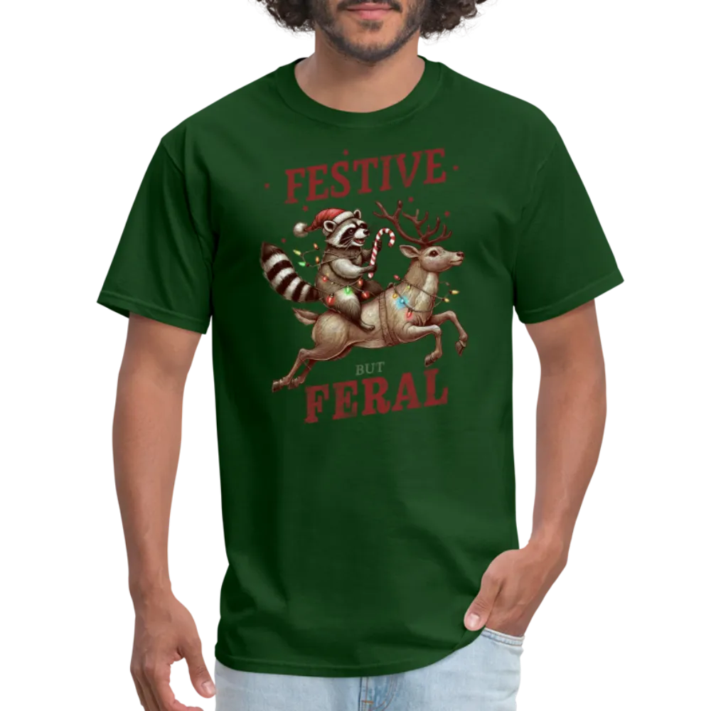 Festive But Feral Raccoon Christmas T-Shirt