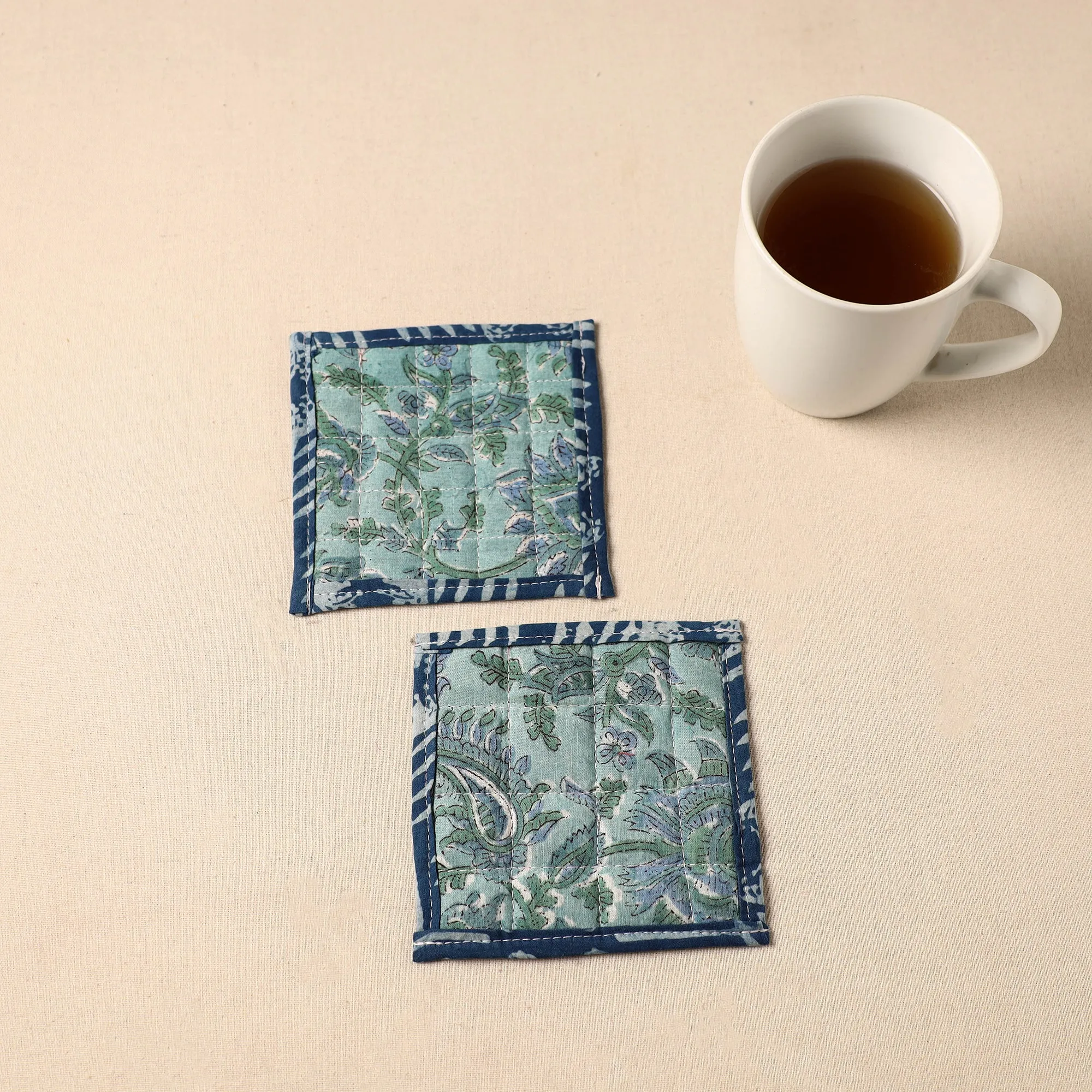 Floral Print Cotton Quilted Coasters (Set of 2) 02