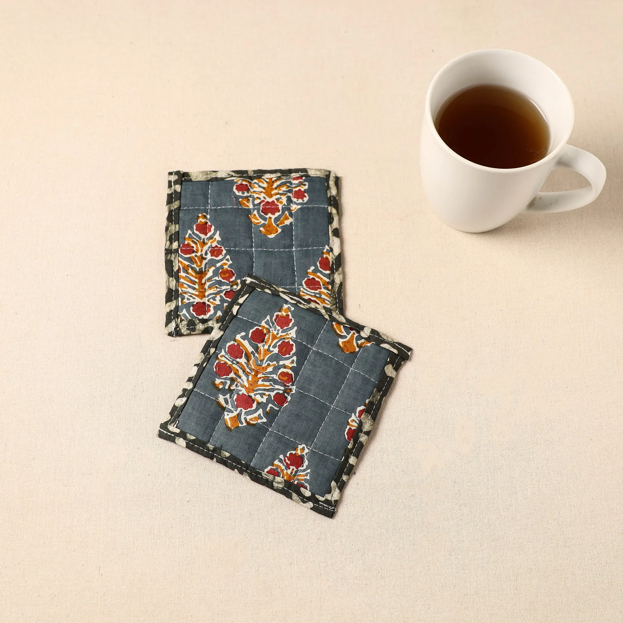 Floral Print Cotton Quilted Coasters (Set of 2) 13