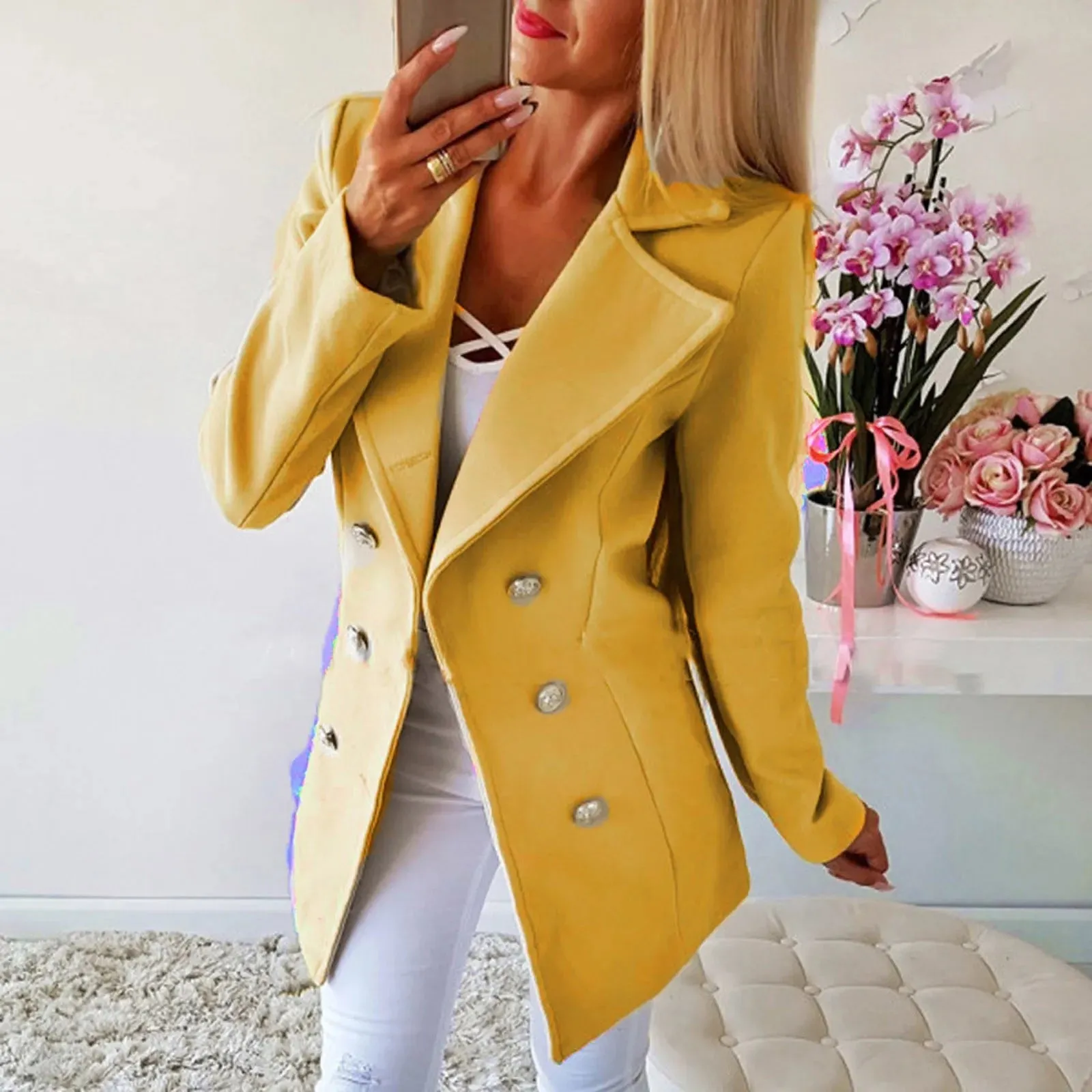 Funki Buys | Jackets | Women's Open Front Gold Button Jackets