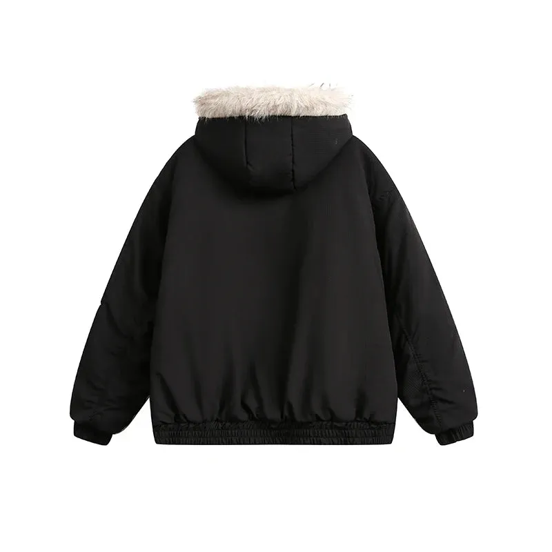 Fur Hooded Letter Printing Jacket