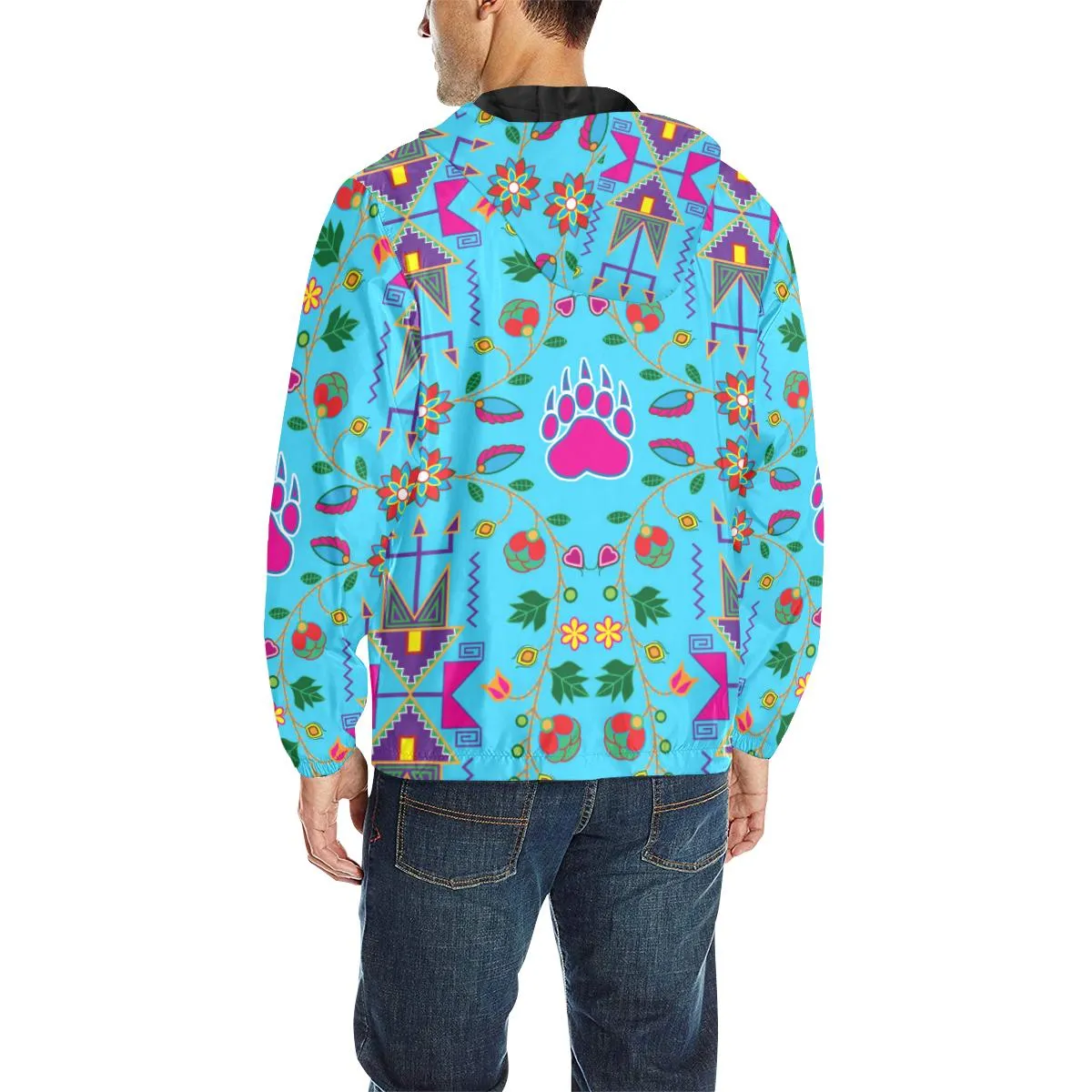 Geometric Floral Fall - Sky Blue Unisex Quilted Coat