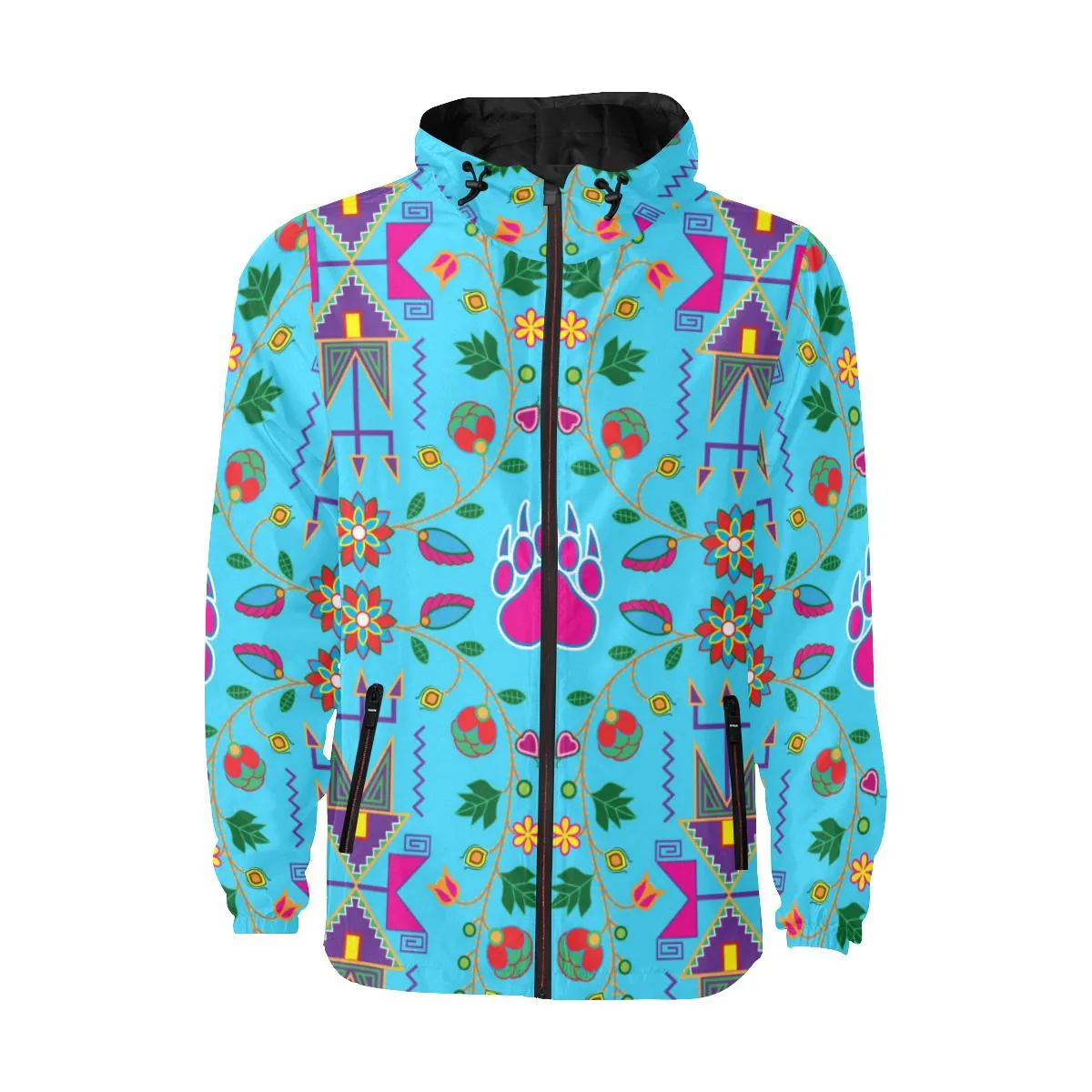 Geometric Floral Fall - Sky Blue Unisex Quilted Coat