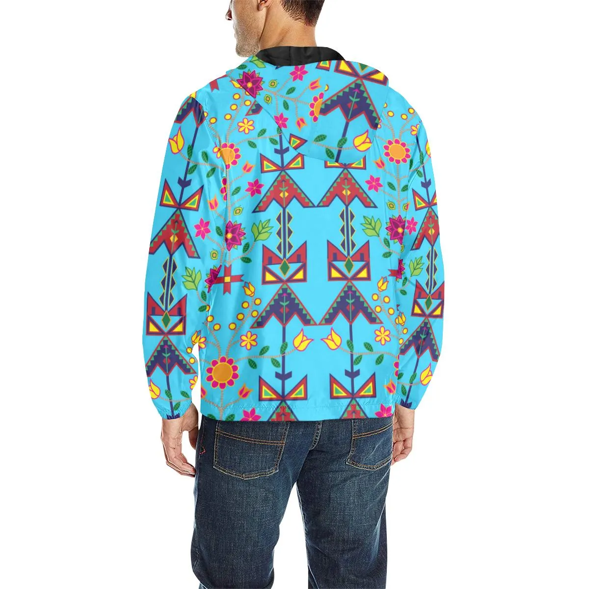 Geometric Floral Spring-SKy Blue Unisex Quilted Coat