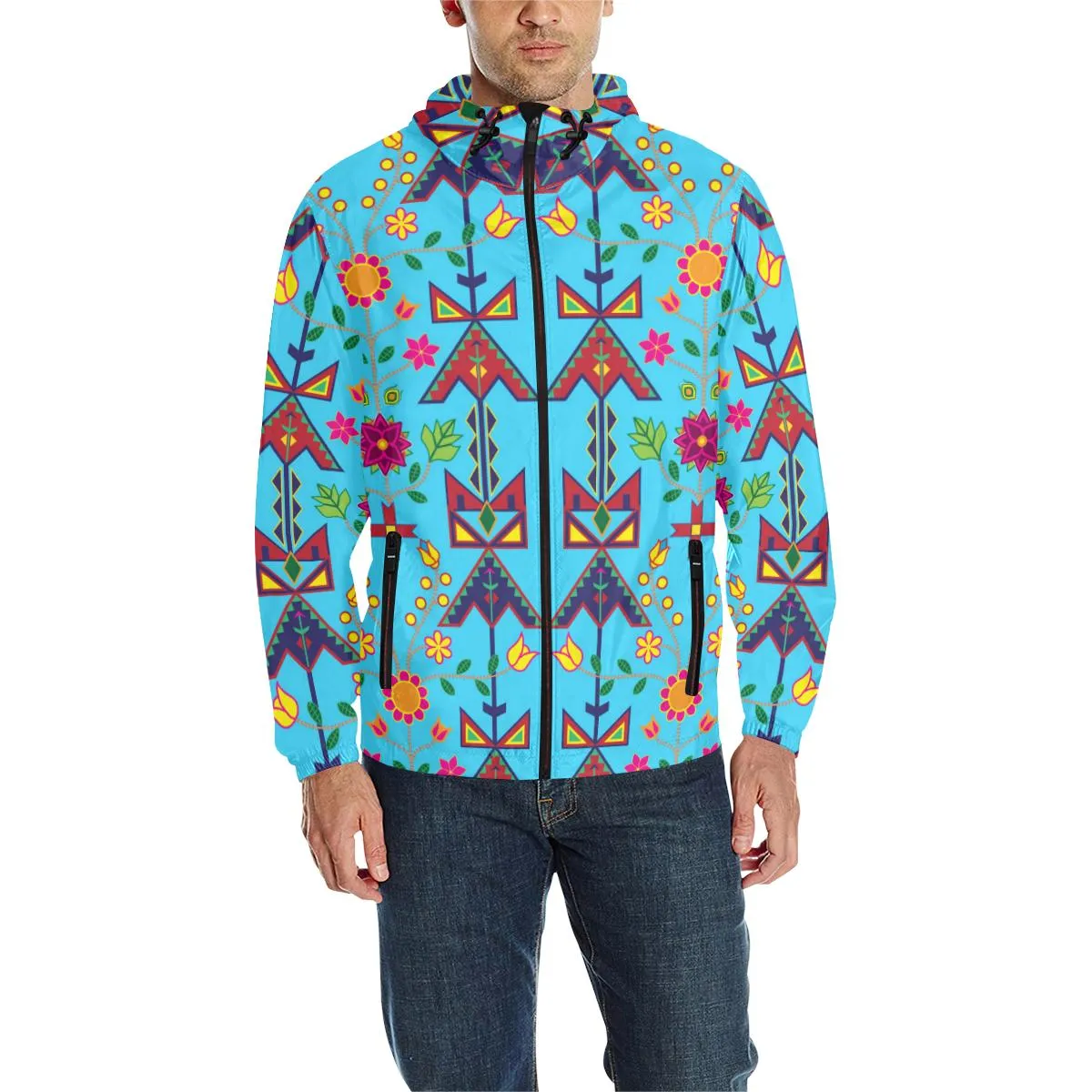 Geometric Floral Spring-SKy Blue Unisex Quilted Coat