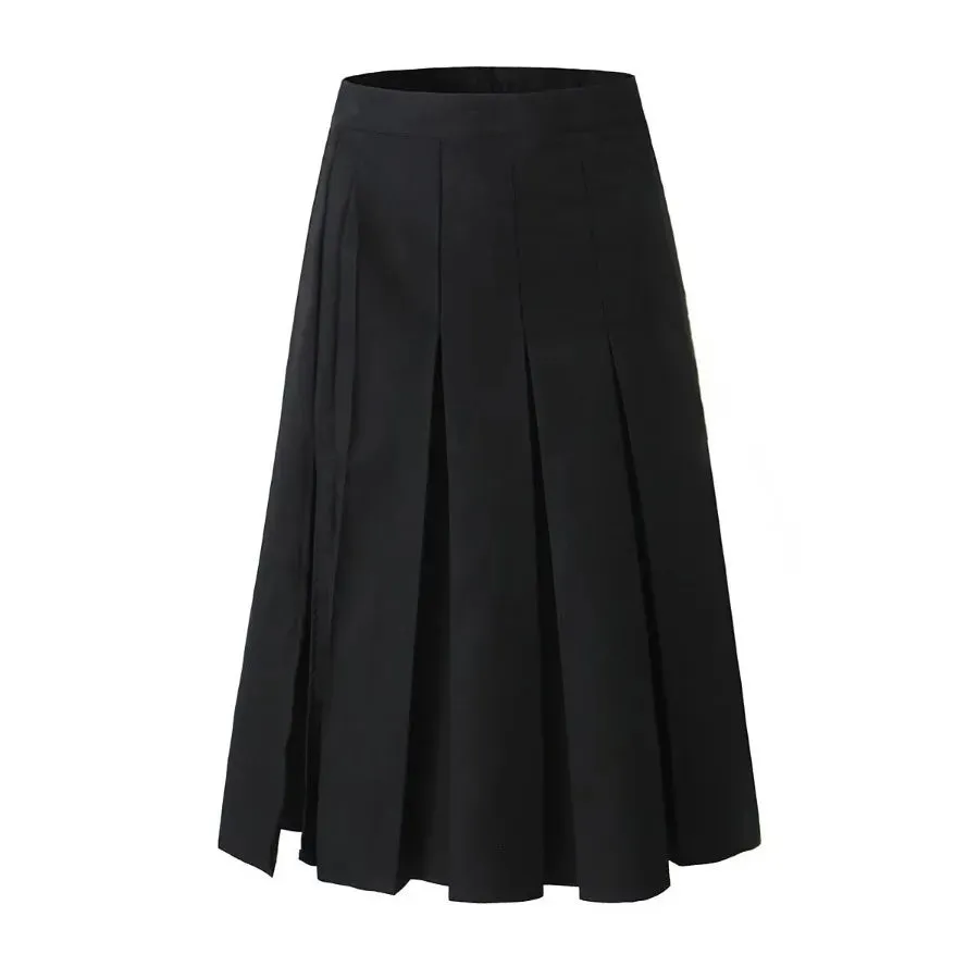 Girlary A-Line Pleated Split Midi Skirt Women Dress Mid-rise Schoolgirl Mid-length Skirt American Casual Hottie Outfit Streetwear