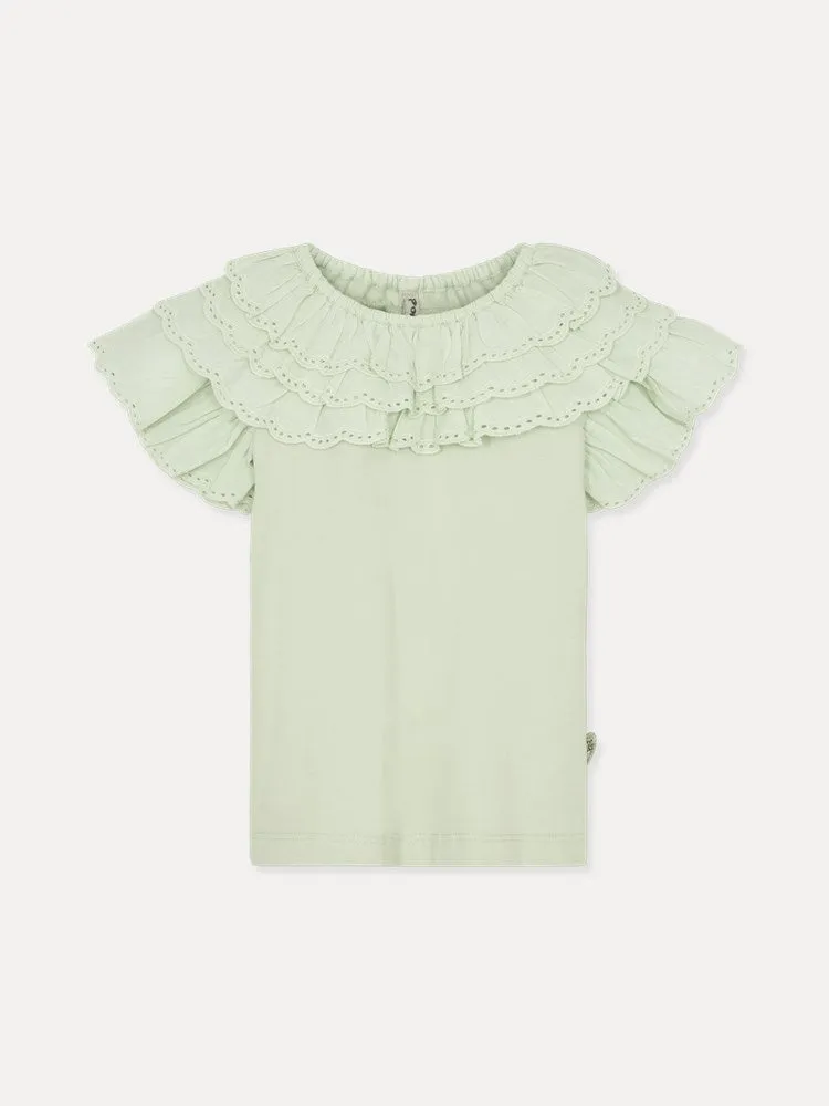 Girl's Cotton Short-sleeve Jersey Blouse - Soft Pistachio