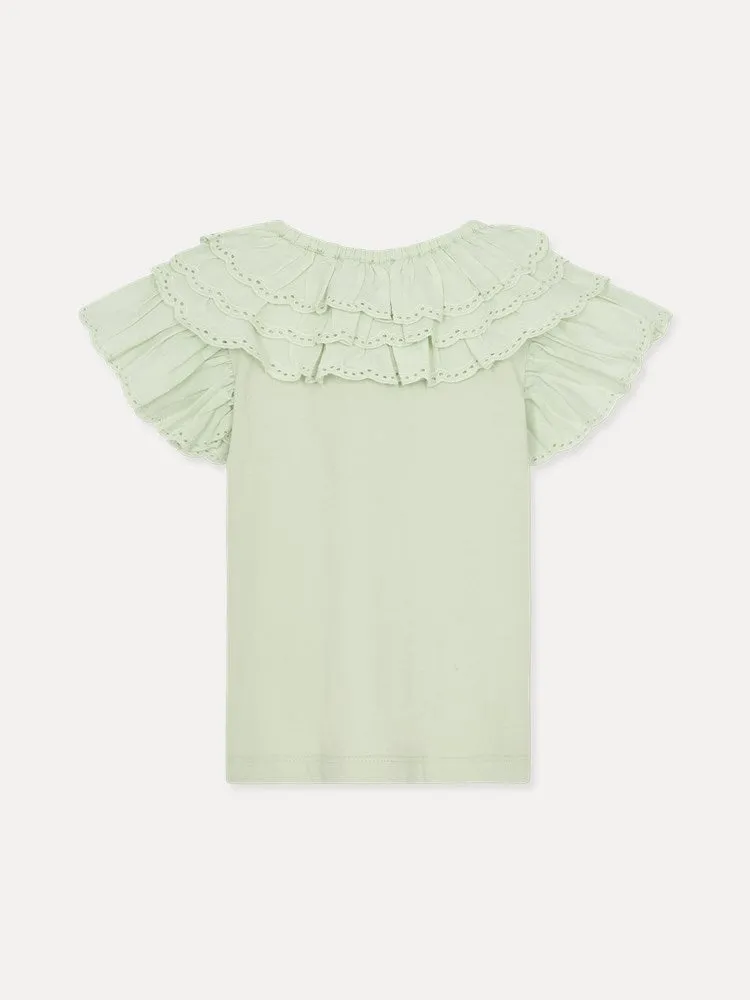 Girl's Cotton Short-sleeve Jersey Blouse - Soft Pistachio